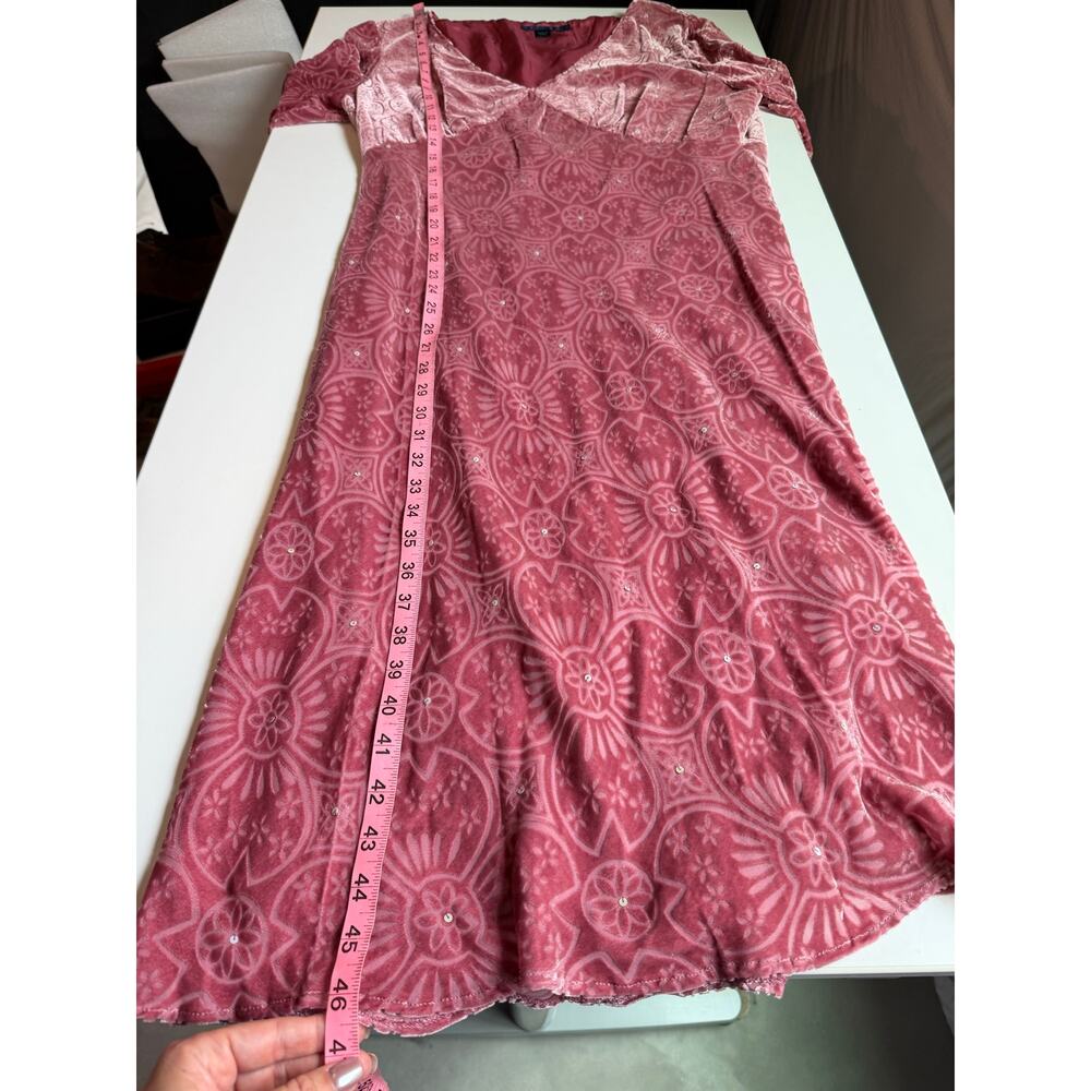 Boden Womens Silk Midi Dress Size 18 Burnout Velvet Dusty Pink Long Sleeve Fairy - Picture 12 of 16